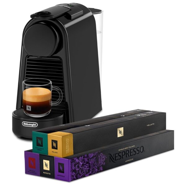 5 Nespresso Original Essenza Mini Coffee Machine & 50 Pods Black by De'Longhi