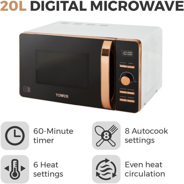 Tower Digital Microwave with 60-Minute Timer and 8 Autocook Settings