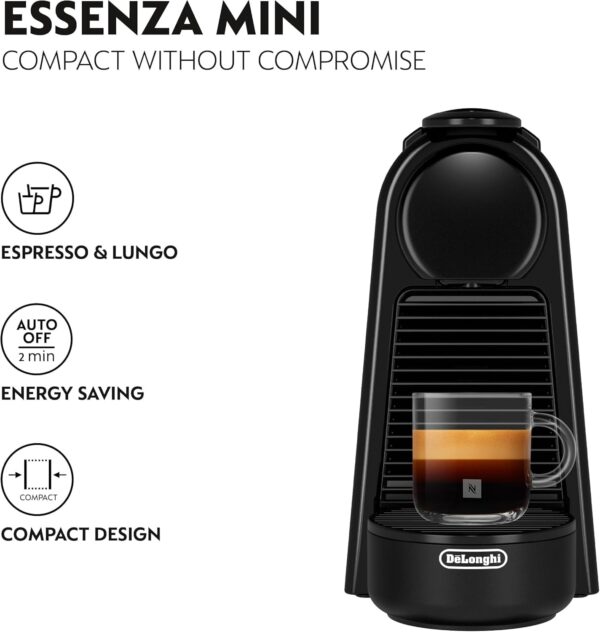Nespresso Original Essenza Mini Coffee Machine & 50 Pods Black by De'Longhi
