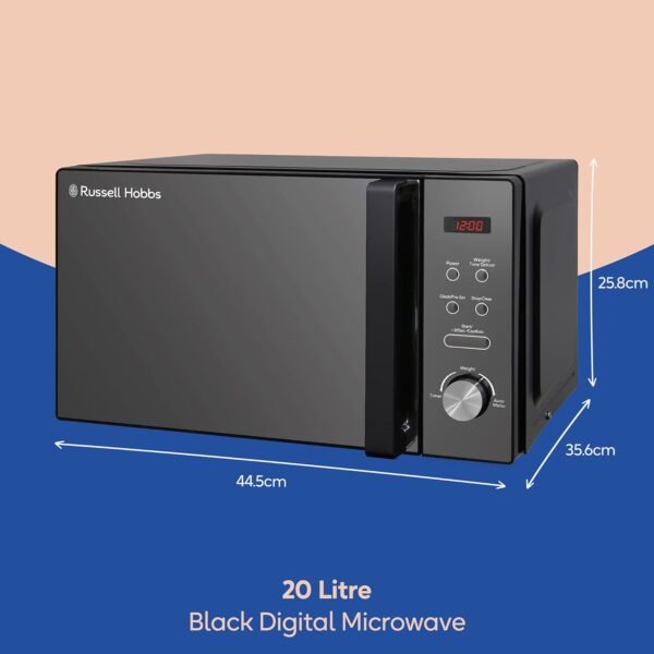 61xYABAaBML._AC_SL1500_ Russell Hobbs RHM2076B 20 Litre 800 W Black Digital Solo Microwave with 5 Power Levels