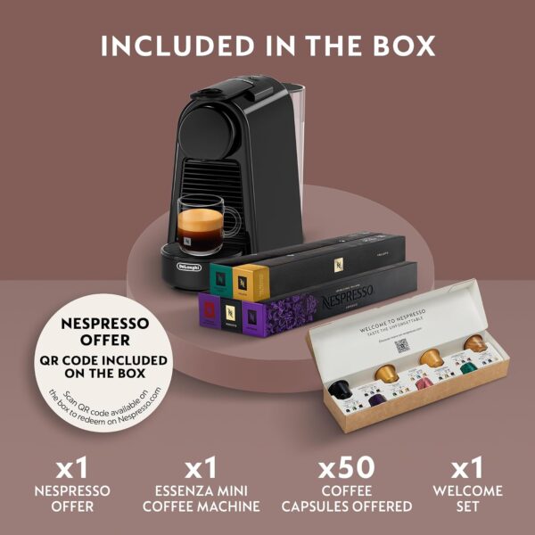 Nespresso Original Essenza Mini Coffee Machine & 50 Pods Black by De'Longhi